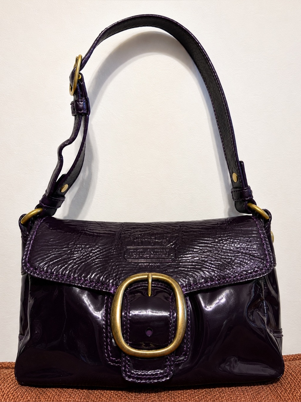 Coach Soho Patent Leather Flap Shoulder Bag Purple 11726